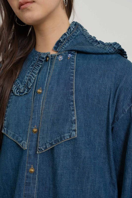 Ruffled Collar Denim Blouse