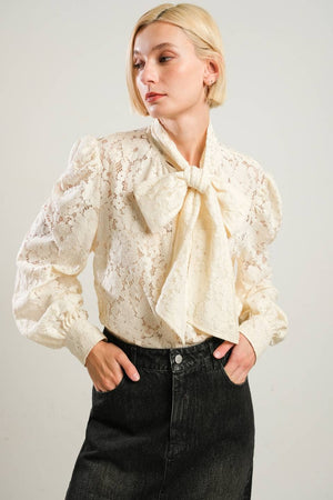 Lovely Lace Bow Tie Blouse