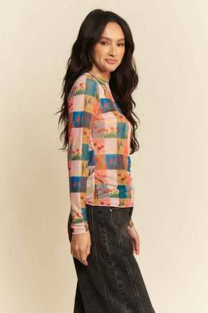 Checks & Flowers Mesh Layering Top