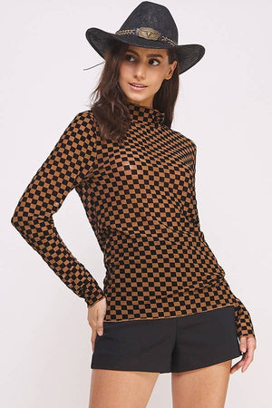 Velvet Checkered Mesh Top