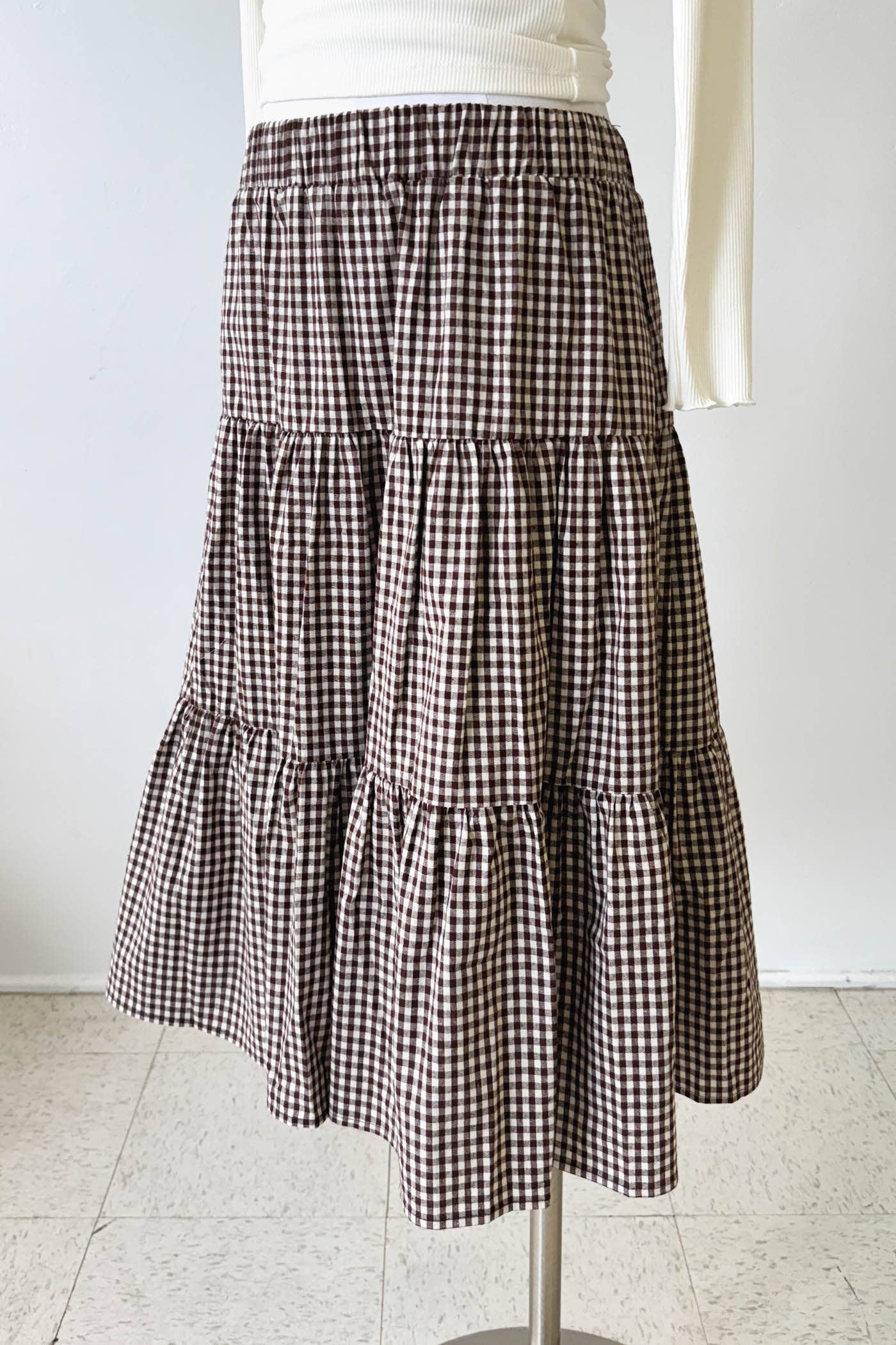 Gingham Tiered Midi Skirt