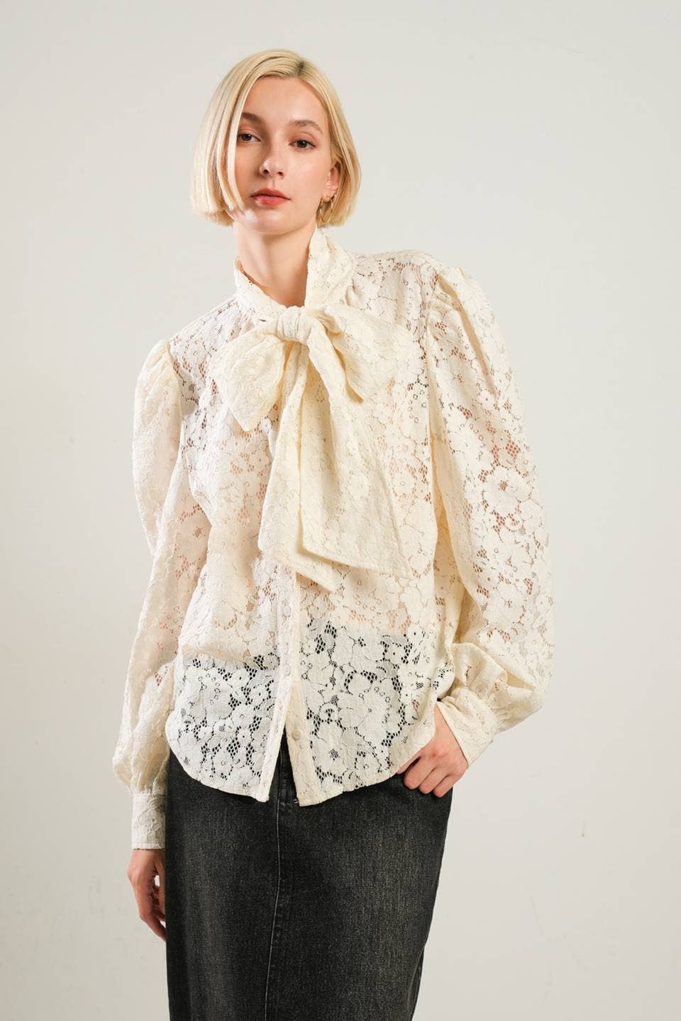 Lovely Lace Bow Tie Blouse