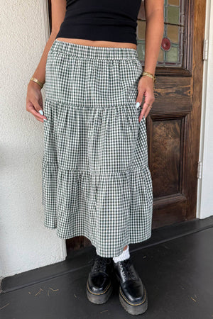 Gingham Tiered Midi Skirt