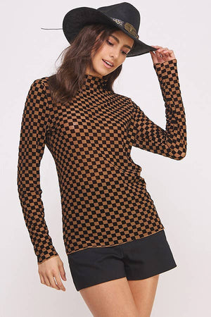 Velvet Checkered Mesh Top