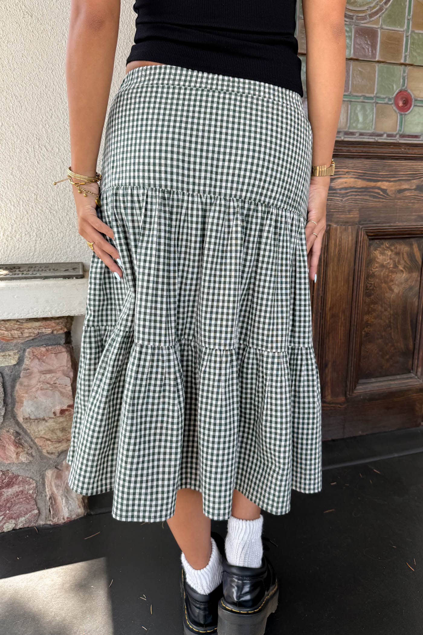 Gingham Tiered Midi Skirt