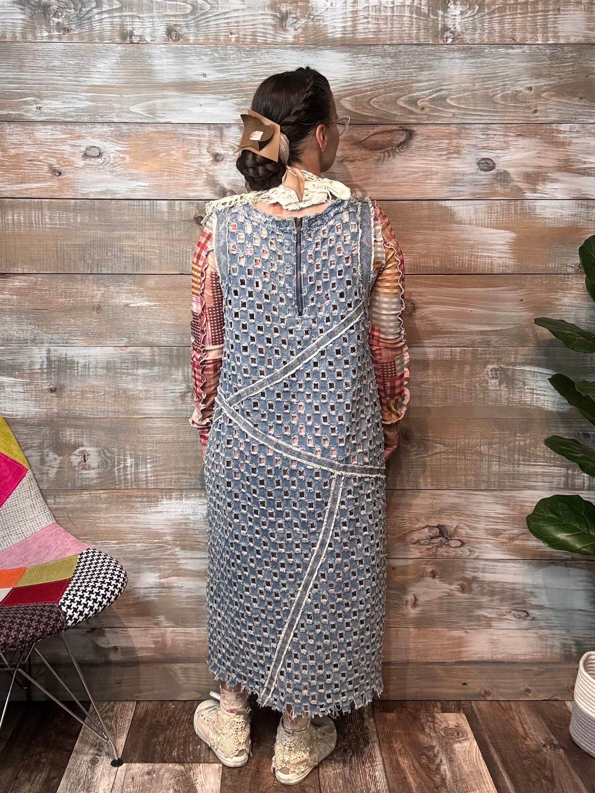 Distressed Checked Denim Dress