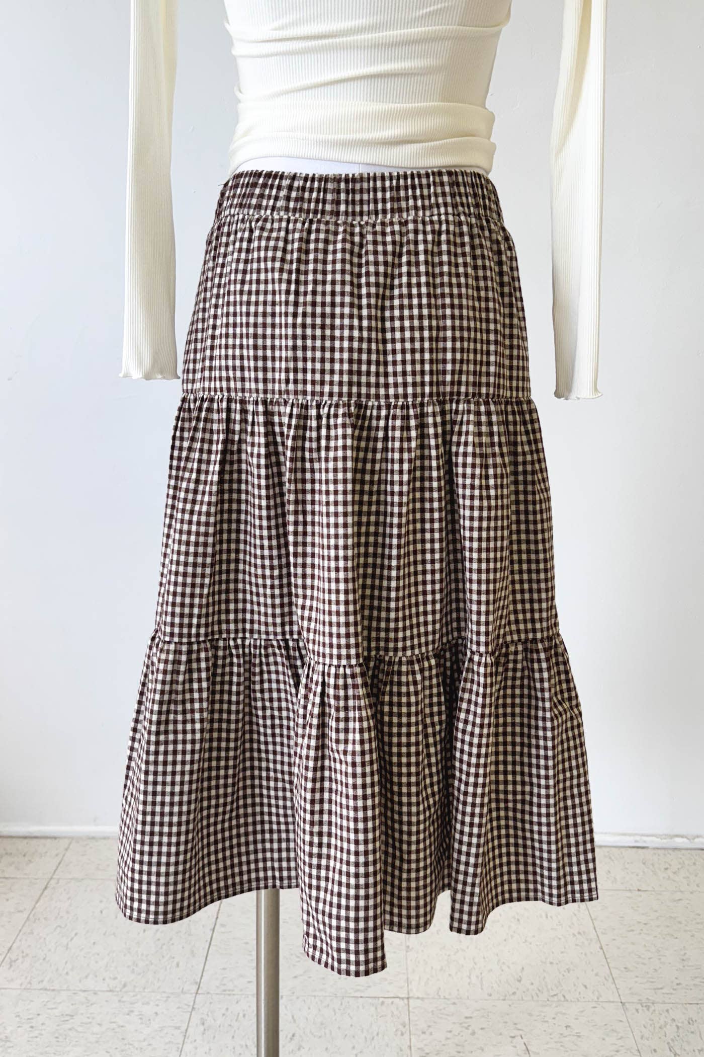 Gingham Tiered Midi Skirt