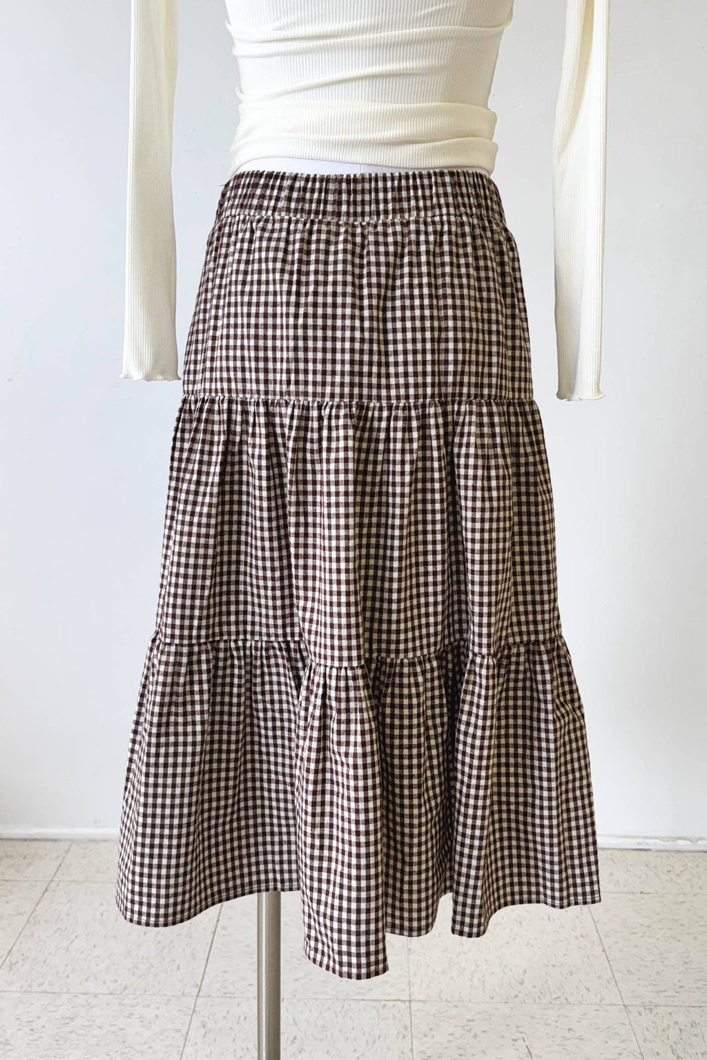Gingham Tiered Midi Skirt