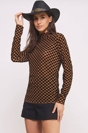 Velvet Checkered Mesh Top