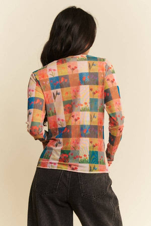 Checks & Flowers Mesh Layering Top