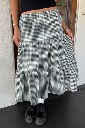 Gingham Tiered Midi Skirt